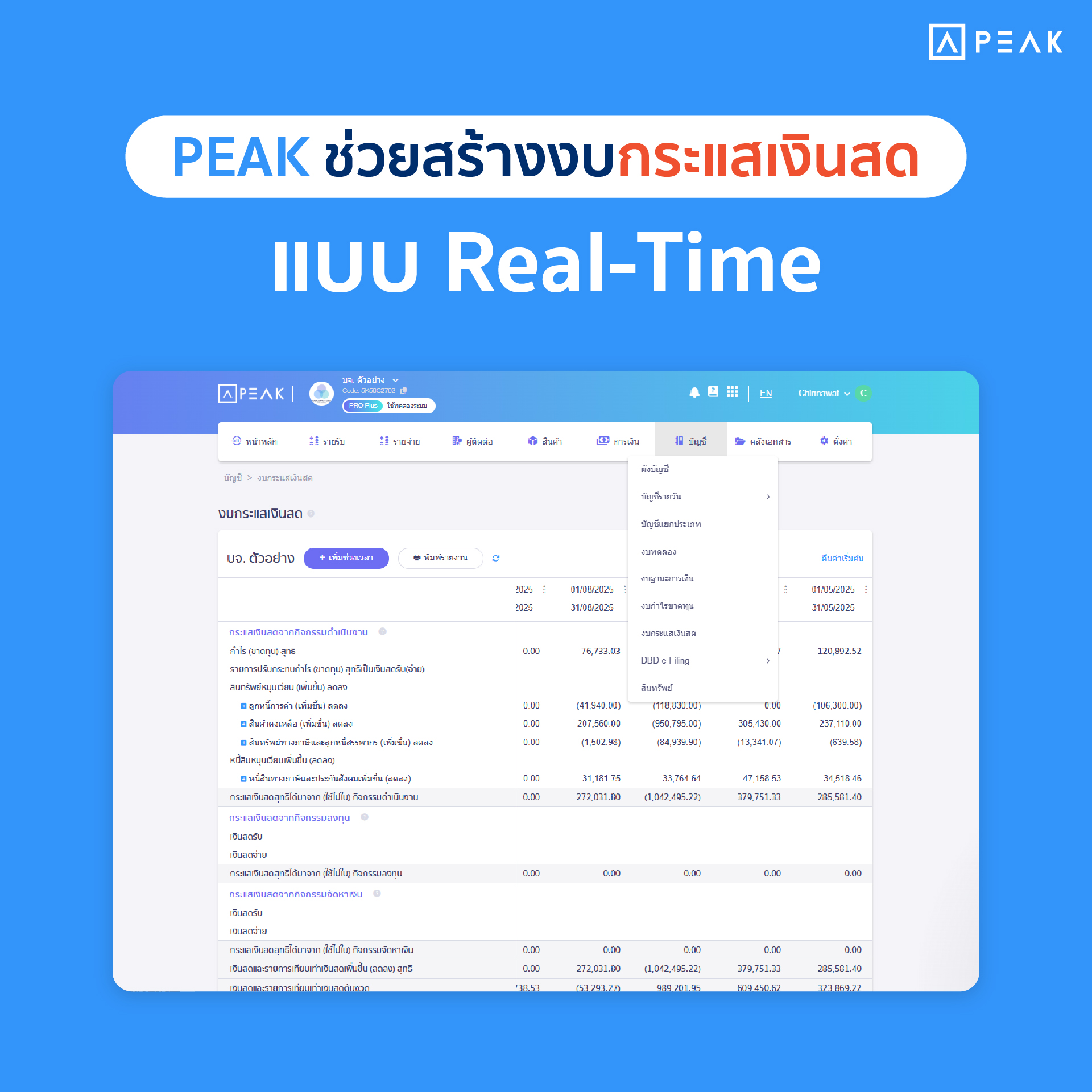 งบกระแสเงินสดแบบ Real-Time บน PEAK