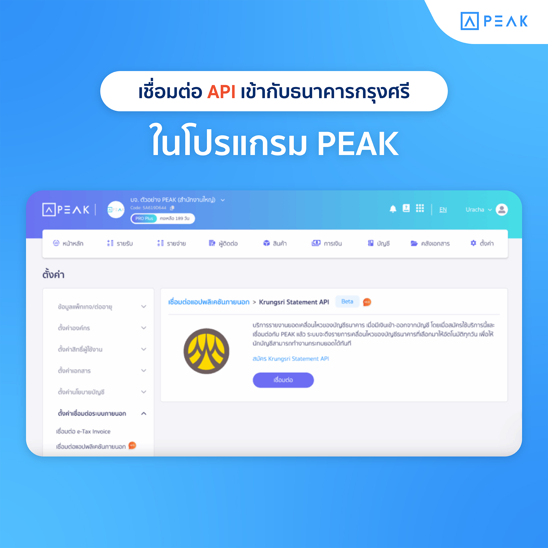 เชื่อมต่อ API เข้ากับธนาคารกรุงศรีในโปรแกรม PEAK