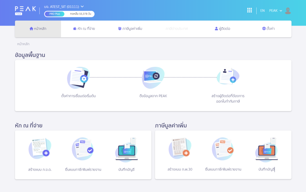 หน้าหลักของโปรแกรม PEAK TAX