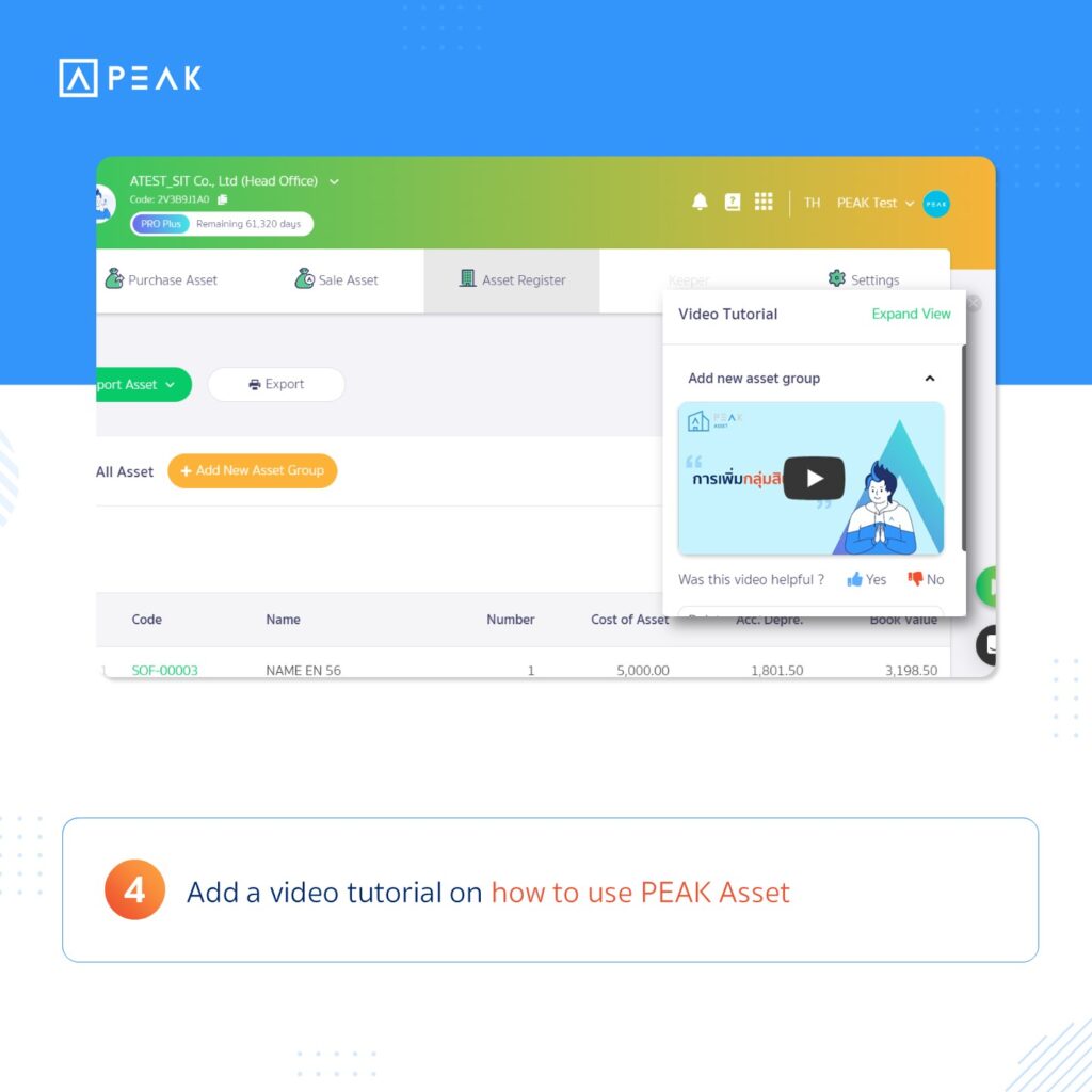 Add a video tutorial on how to use PEAK Asset
