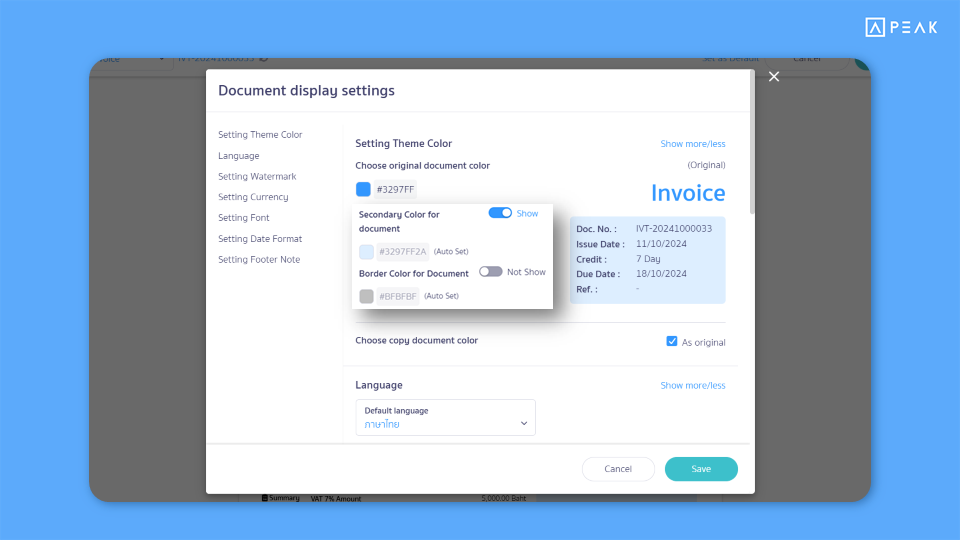 Added options to enable or disable the Secondary Color for and Border Color for Document