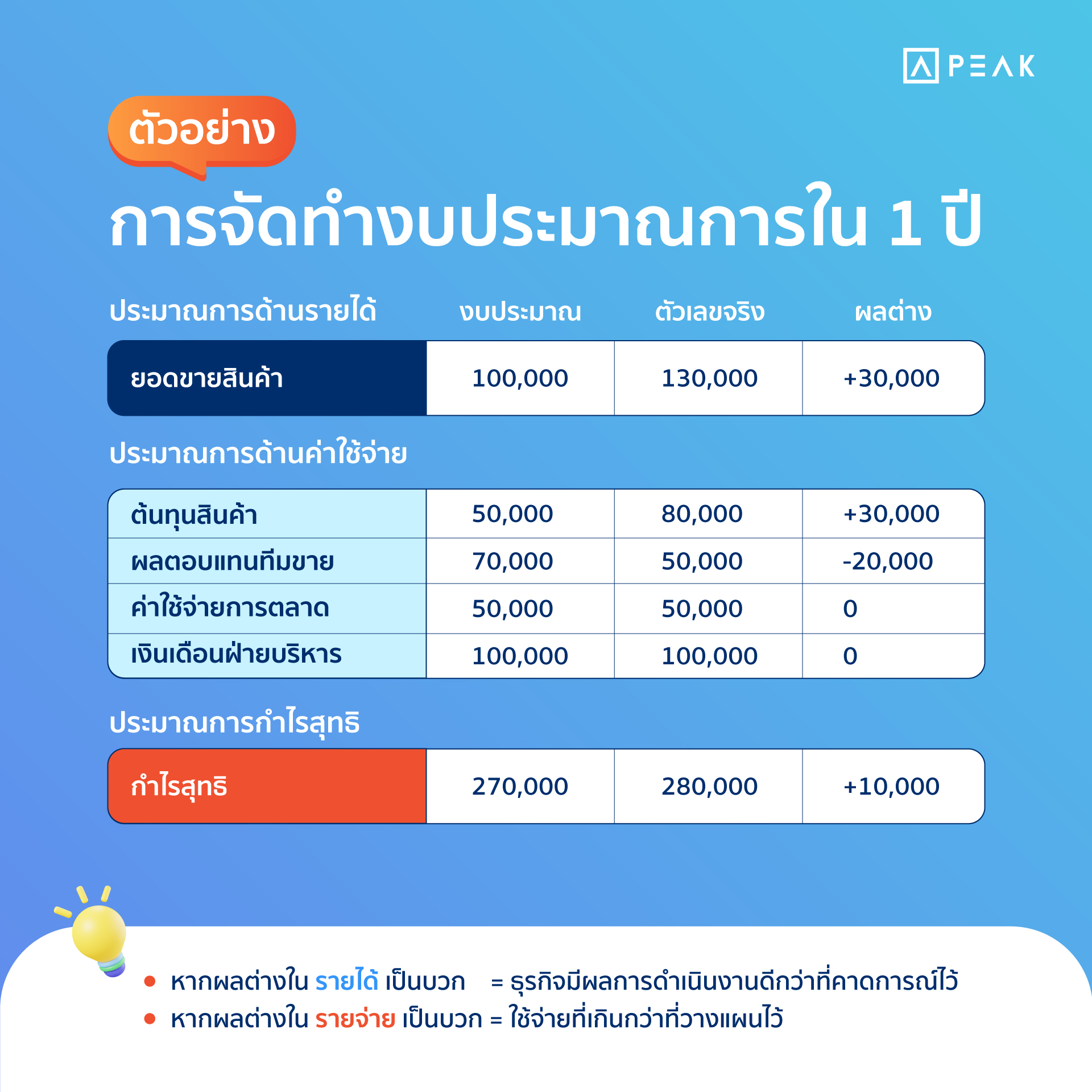 ตัวอย่างงบประมาณการ 1 ปี