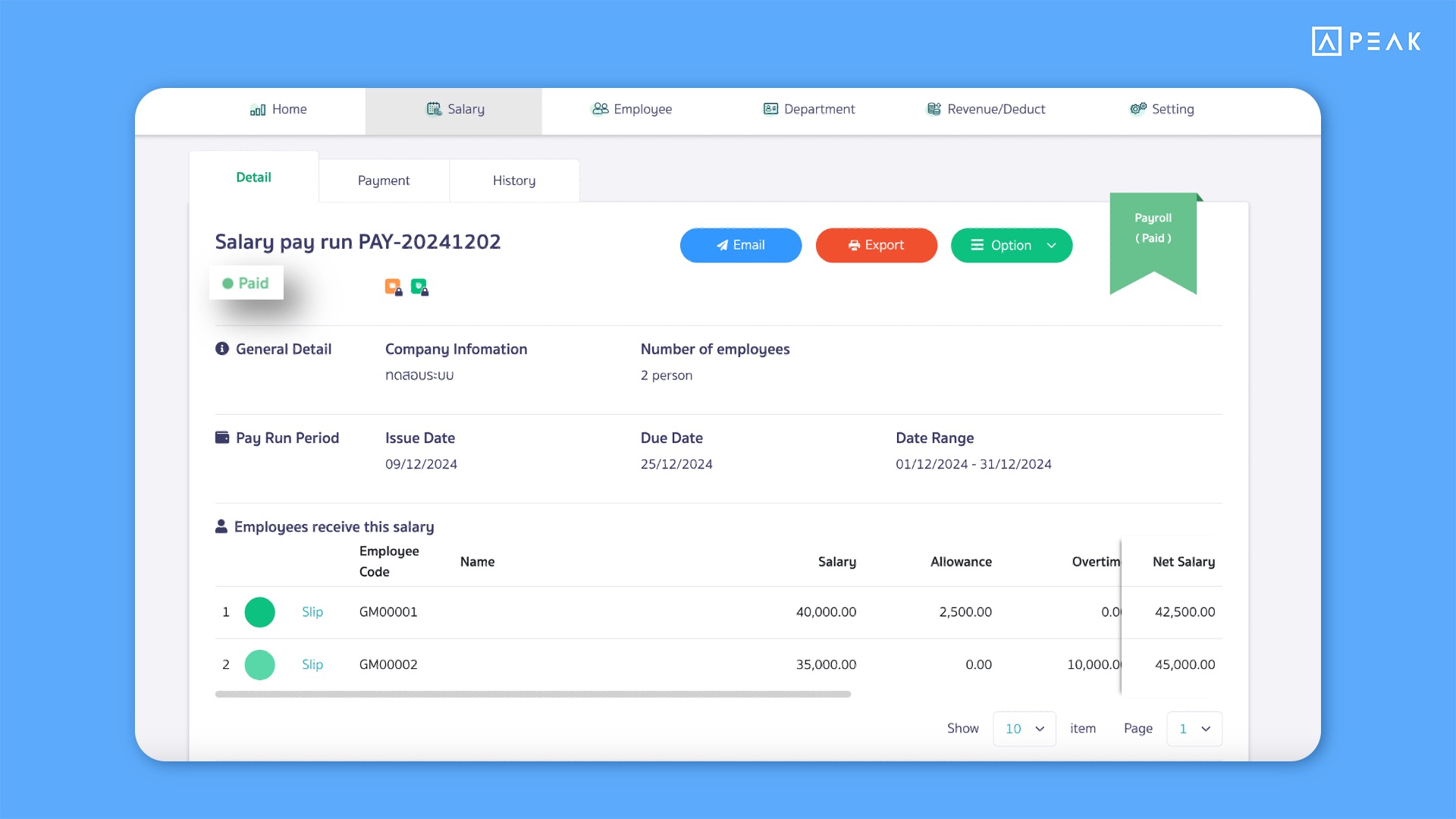 Adjust accumulated income calculations on the PEAK Payroll system 