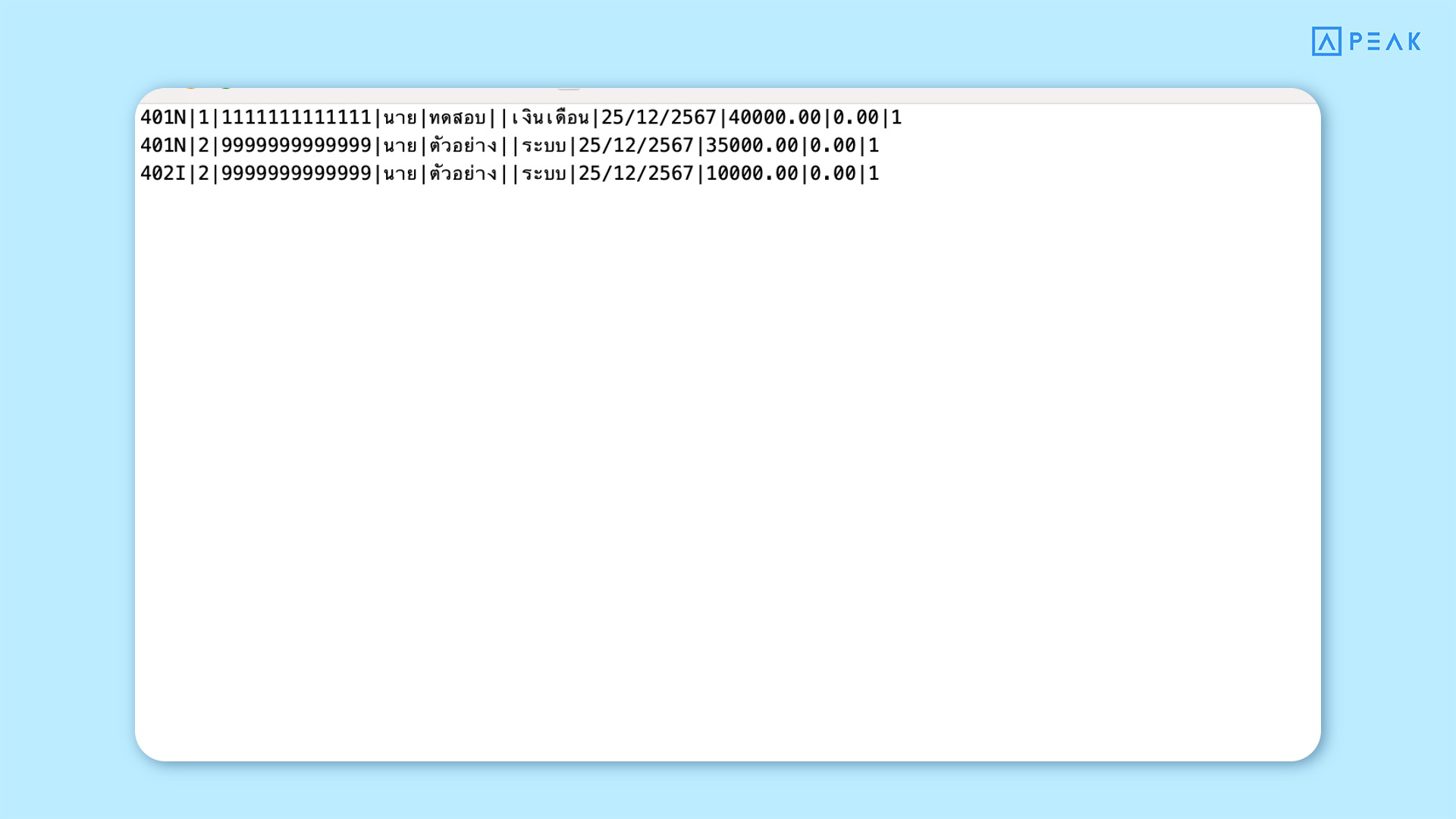 ตัวอย่าง Text File ที่มีประเภทเงินได้ 40(2)