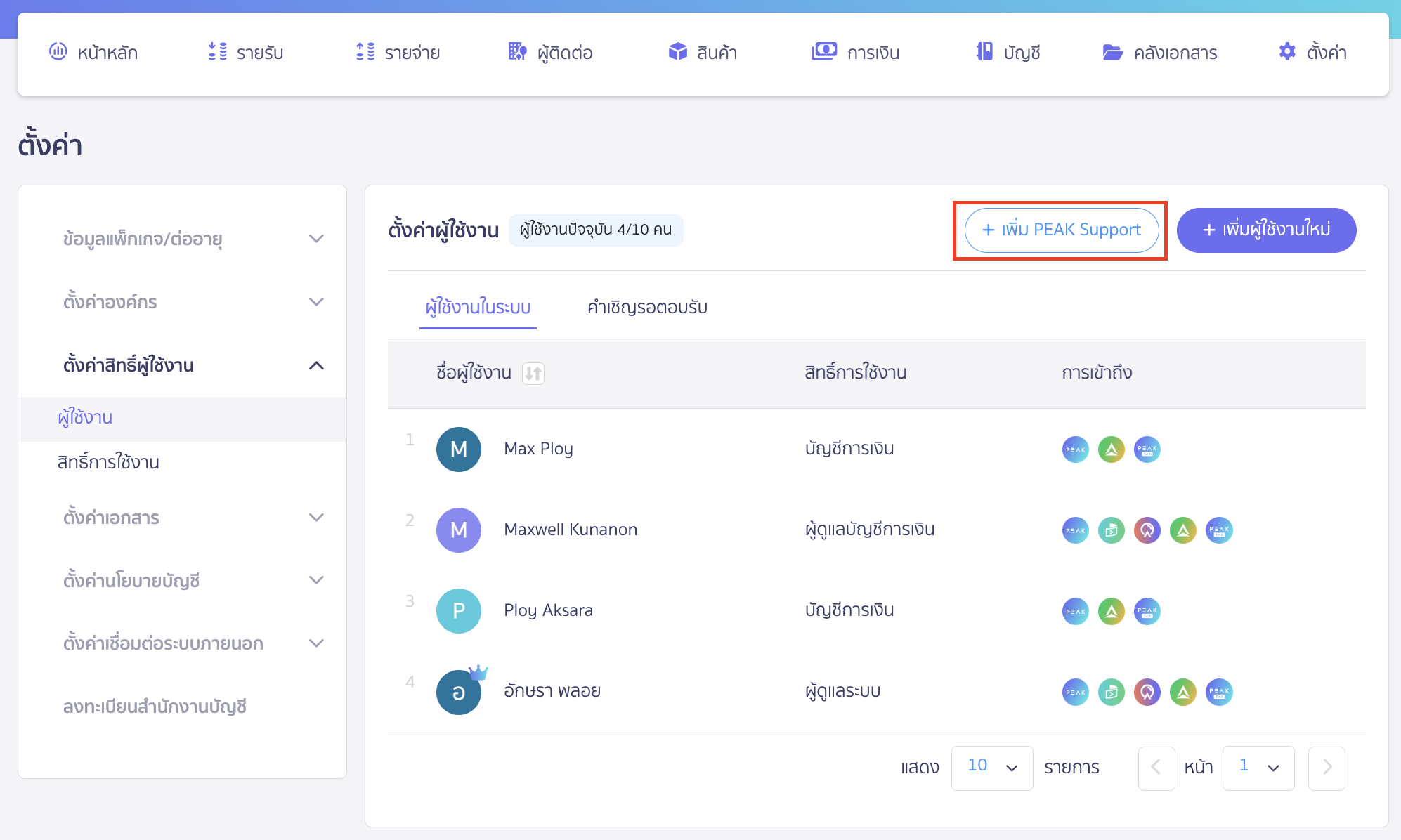 adding-deleting-peak-support-officers-2 เพิ่มหรือลบเจ้าหน้าที่ PEAK Support คลิกปุ่ม “เพิ่ม PEAK Support”