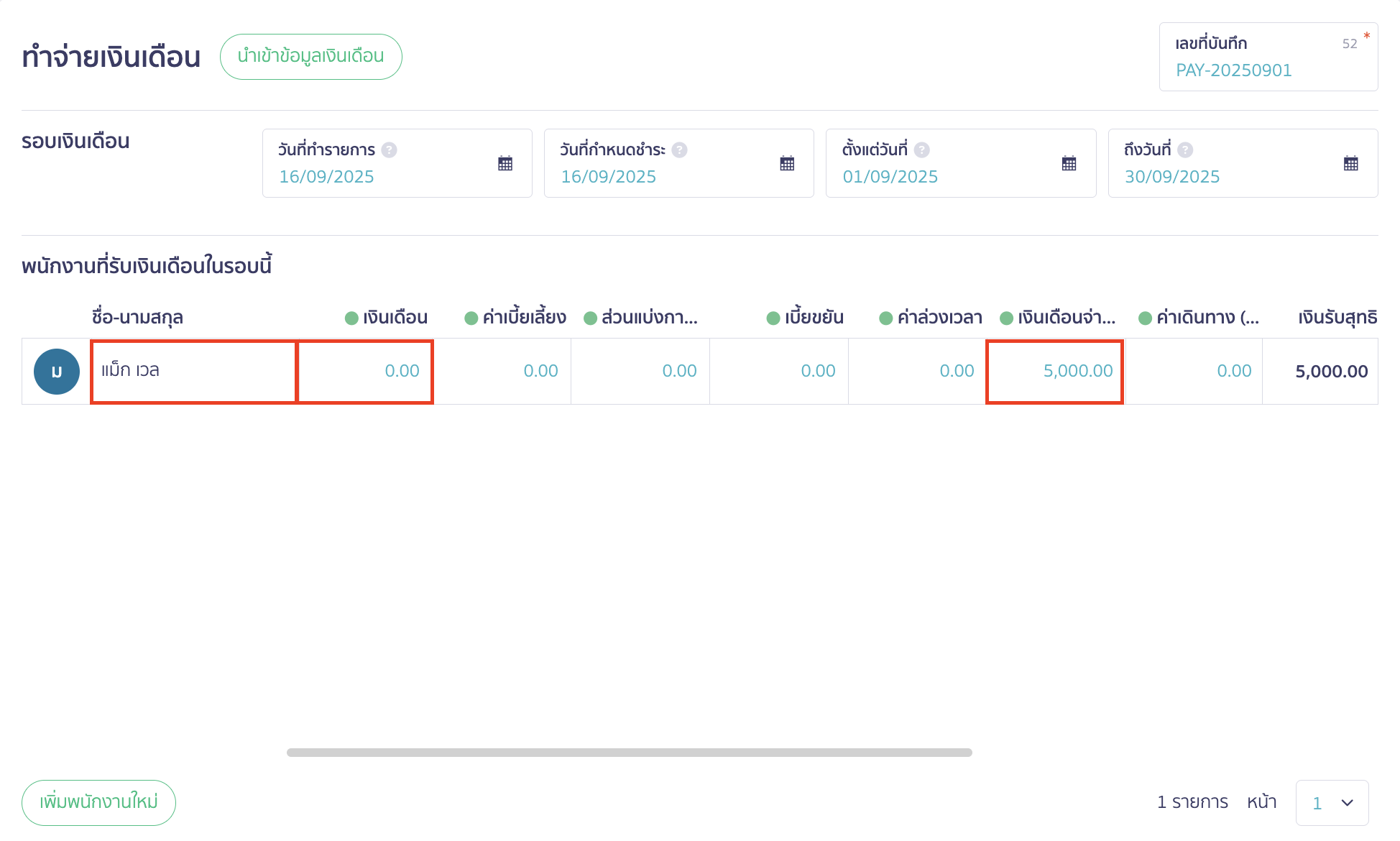 advance-salary-payment-case-9 ข้อมูลพนักงานที่ได้รับเงินเดือนในรอบนี้