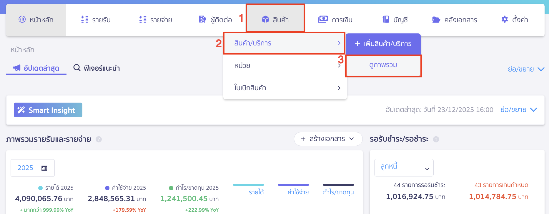 calculate-cost-of-goods-sold-new-peak-1 คำนวณต้นทุนขายสินค้า เข้าที่เมนูสินค้า > สินค้า/บริการ > ดูภาพรวม