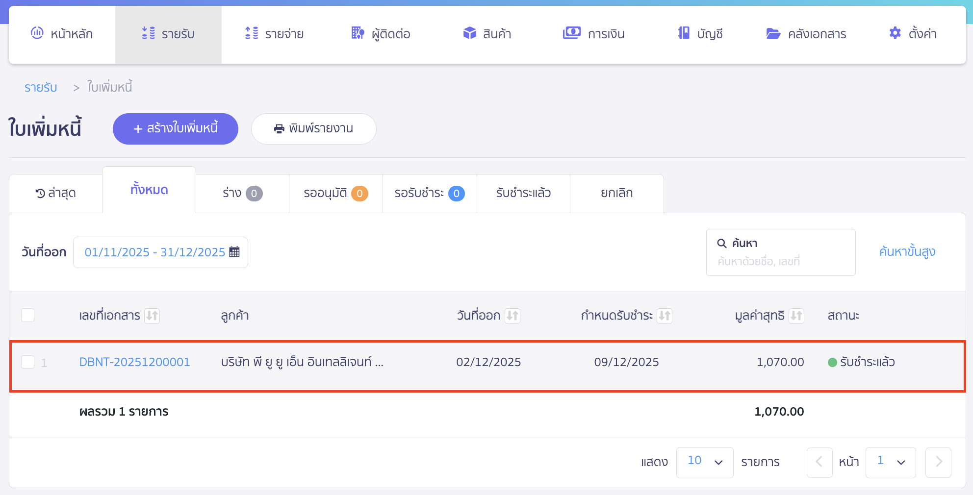 cancel-debit-note-2 ยกเลิกใบเพิ่มหนี้ เลือกใบเพิ่มหนี้ที่ต้องการยกเลิก