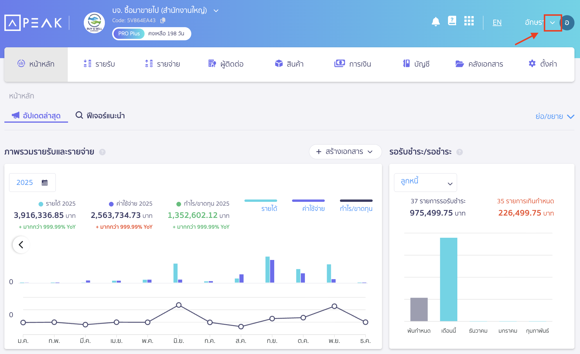 changing-password-program-access-1 กด Drop-down ที่ชื่อผู้ใช้งาน