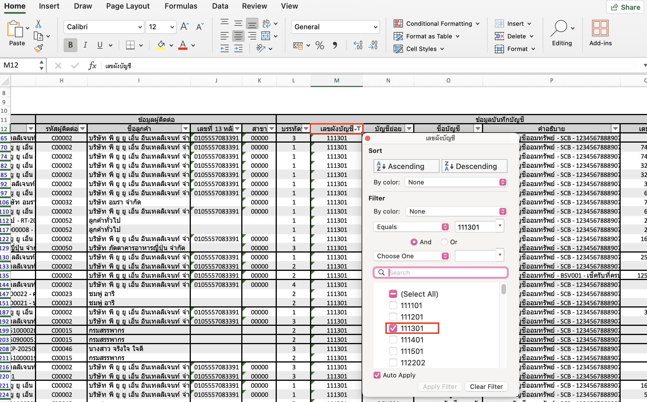 ทำการ Filter ในช่อง ผังบัญชีหลักก่อน > เลือกผังบัญชีการเงินที่ต้องการตรวจสอบ