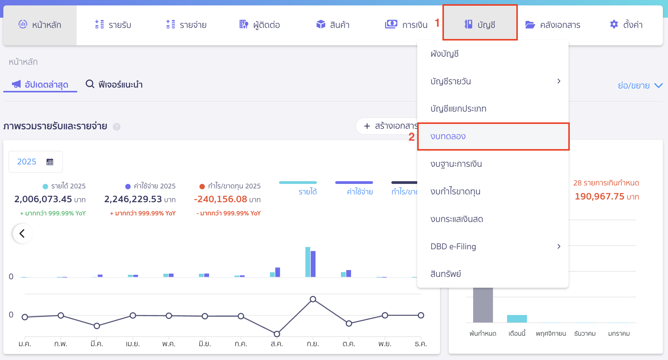 close-financial-statement-1 การปิดงบการเงิน ไปที่เมนูบัญชี > งบทดลอง
