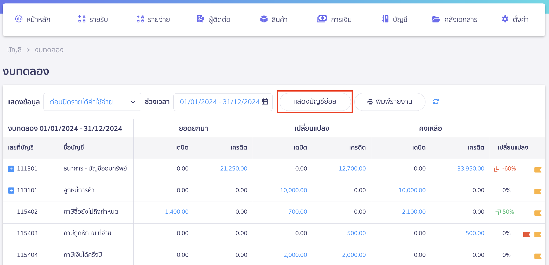 close-financial-statement-4 การปิดงบการเงิน คลิกปุ่ม "แสดงบัญชีย่อย"