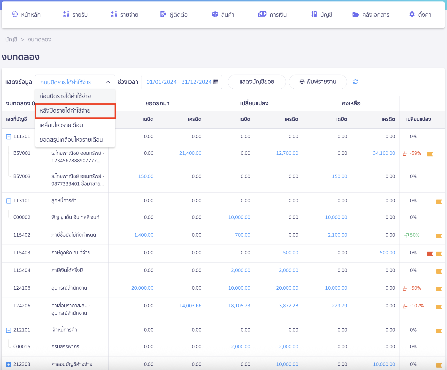 close-financial-statement-7 การปิดงบการเงิน การเรียกดูงบหลังปิดรายได้ค่าใช้จ่าย ไปที่ช่องแสดงข้อมูล > เลือก หลังปิดรายได้ค่าใช้จ่าย