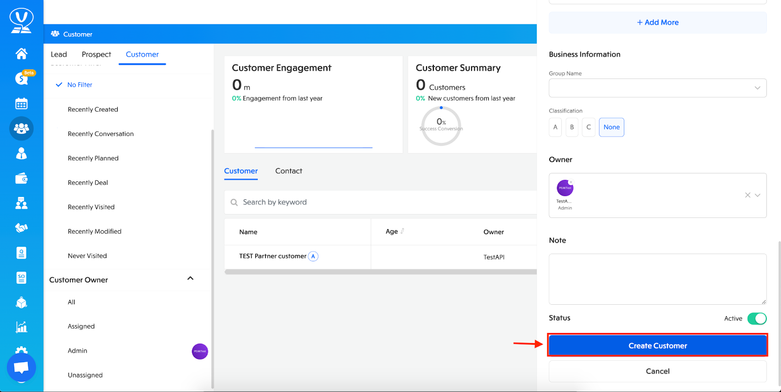 กด “Create Customer” ใน Venio