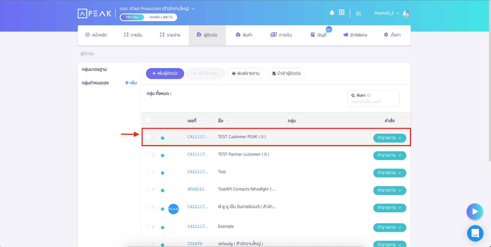 ตัวอย่างข้อมูล ใน PEAK ที่สร้างจาก Venio
