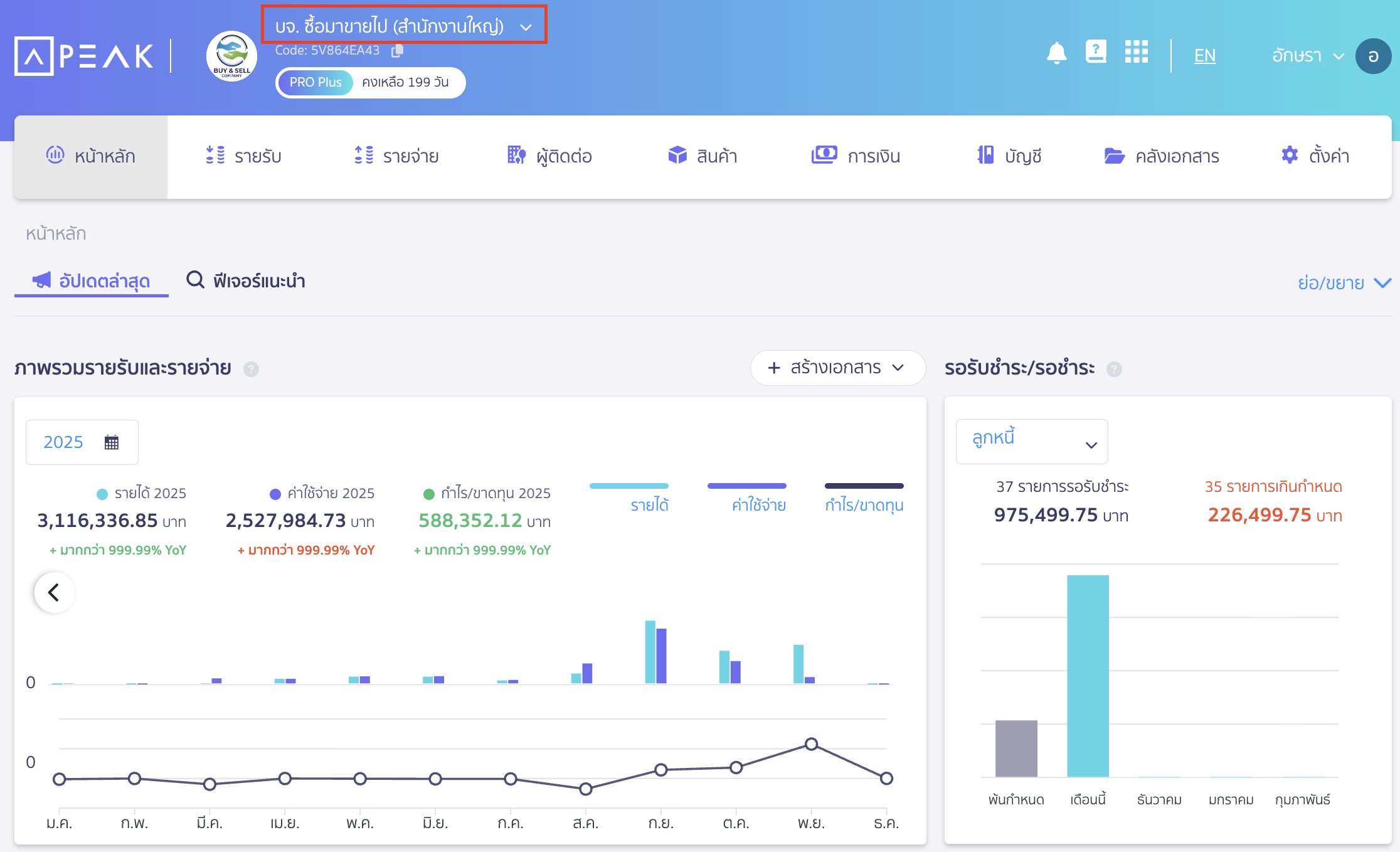 creating-new-business-on-new-peak-8 หรือสามารถเข้ากิจการที่ 2 โดยกดที่ชื่อกิจการที่กำลังใช้งานอยู่