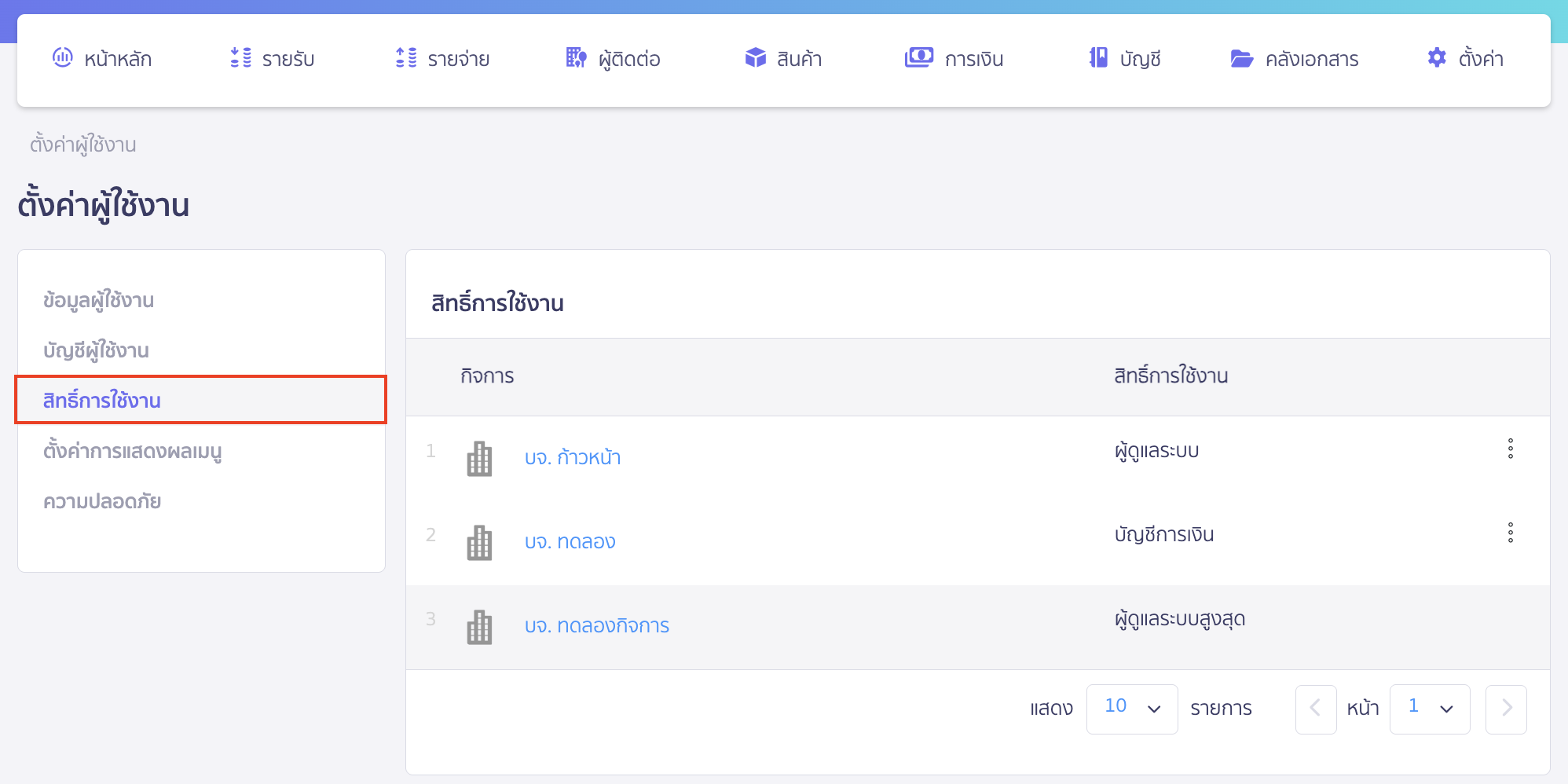 จากนั้นเลือก สิทธิ์การใช้งาน