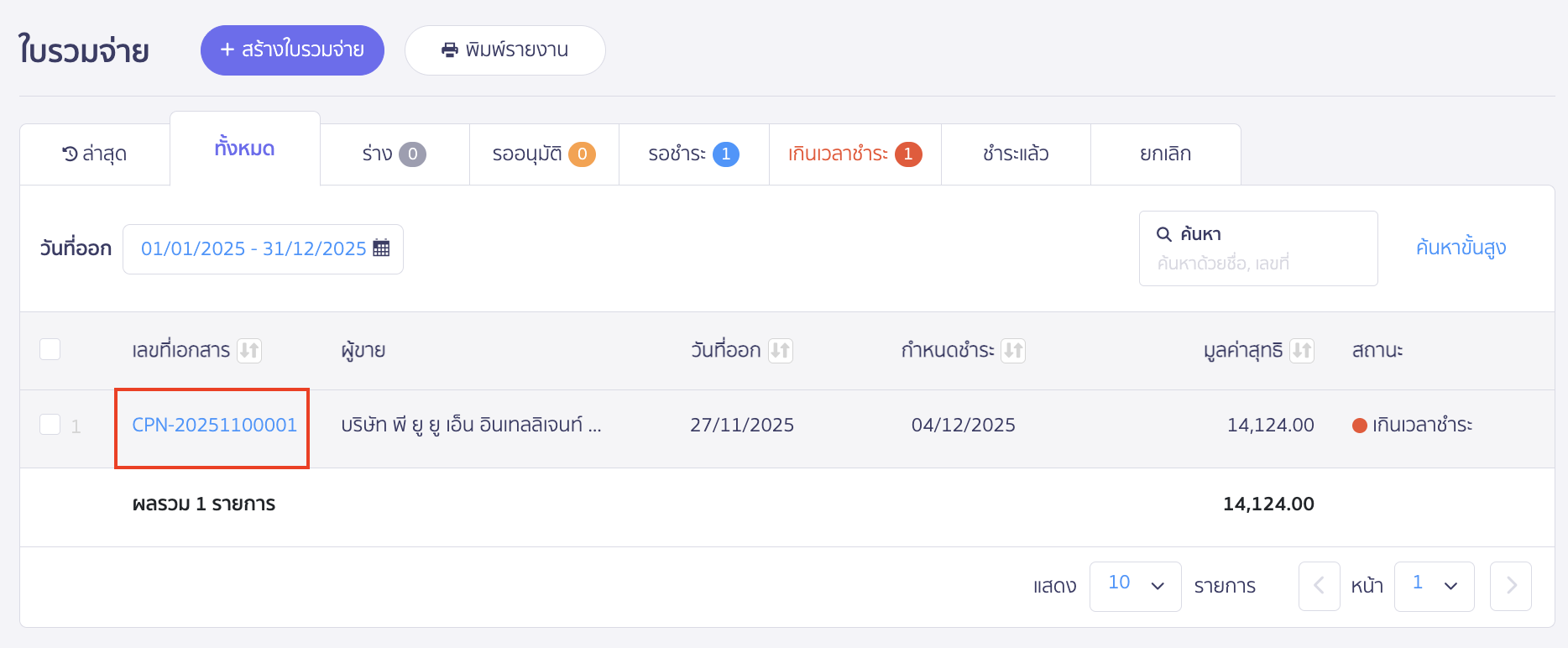 แก้ไขใบรวมจ่าย (กรณียังไม่ได้จ่ายชำระเงิน) เลือกเอกสารที่ต้องการแก้ไข