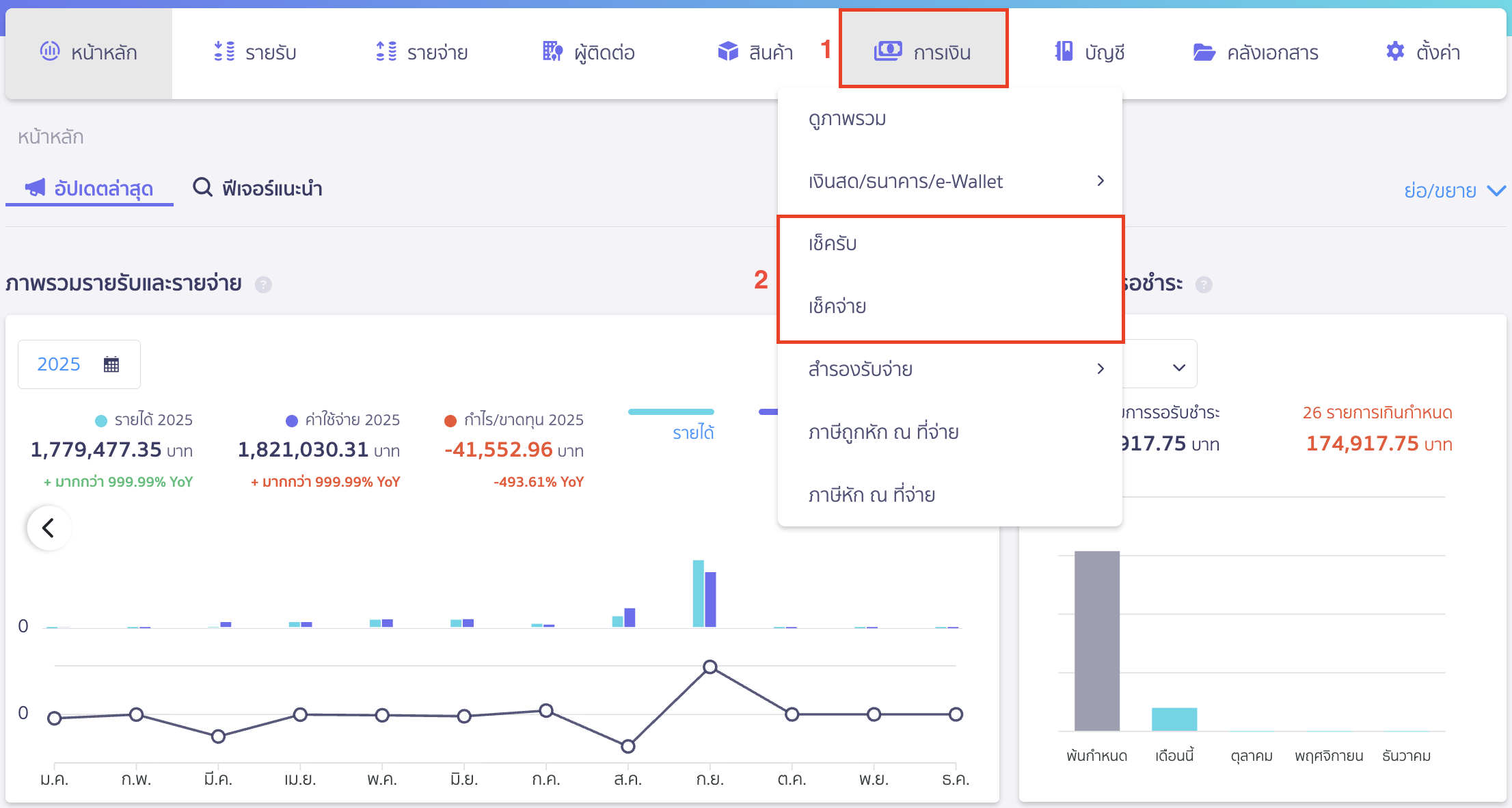 edit-pending-checks-1 แก้ไขข้อมูลเช็ค กรณียังไม่ได้กดขึ้นเงิน ไปที่เมนูการเงิน เลือกเช็ครับหรือเช็คจ่าย ใน PEAK