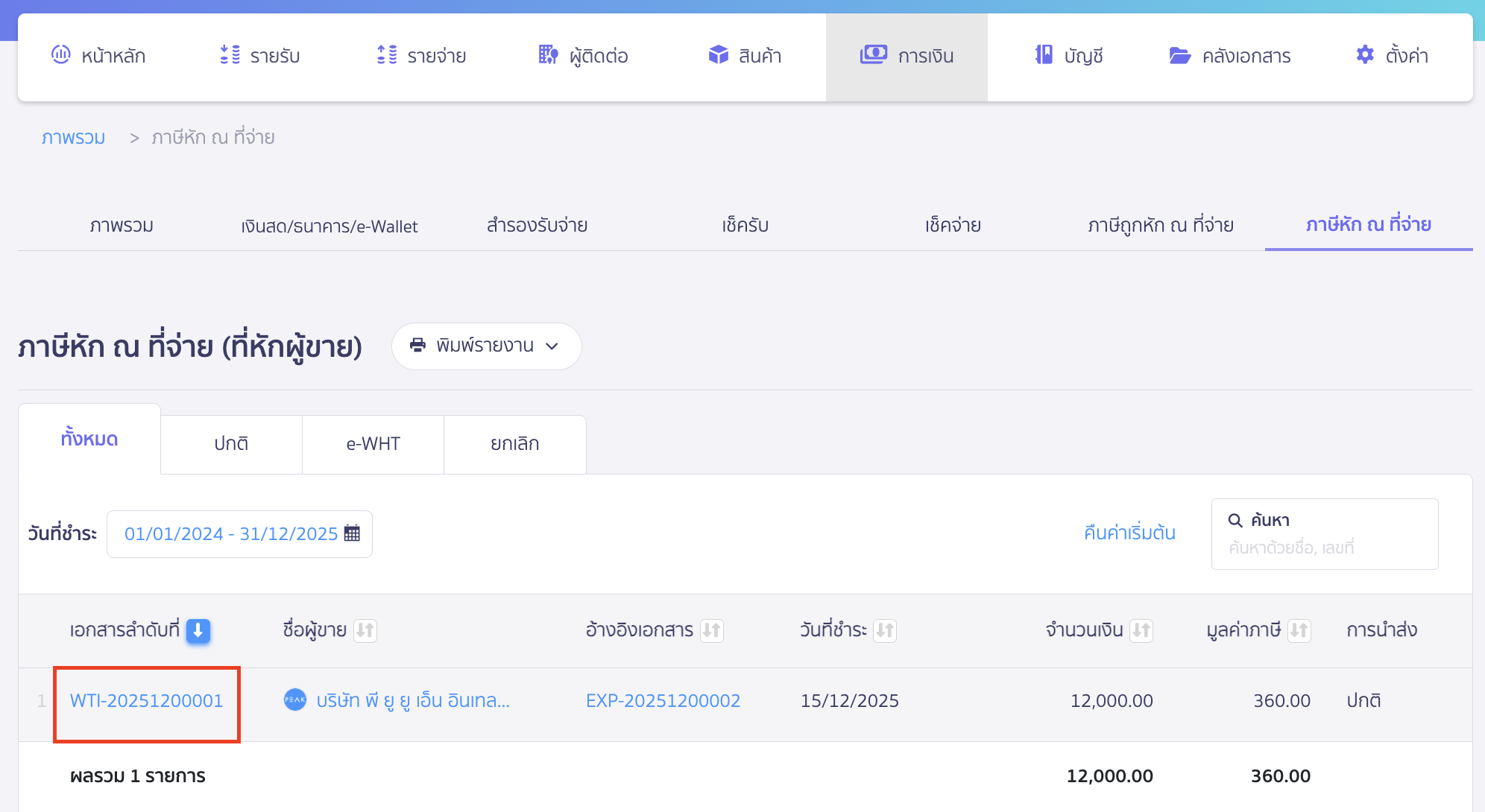 แก้ไขแสดงรายการ ใบหัก ณ ที่จ่ายประเภทเงินได้ 40(5) - 40(8) เลือกใบหัก ณ ที่จ่ายที่ต้องการแก้ไขประเภทเงินได้ 40(5) - 40(8)