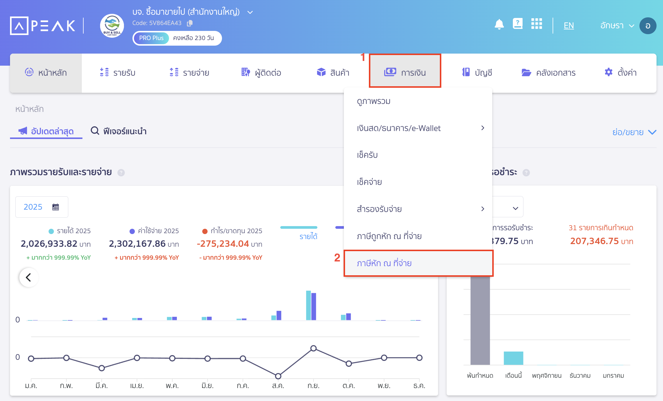 exporting-text-file-without-description-5 เข้าที่เมนูการเงิน > เลือก ภาษีหัก ณ ที่จ่าย