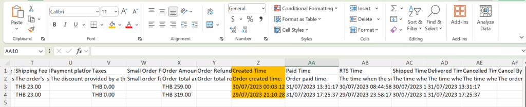 ตรวจสอบนำเข้าไฟล์ Shopee/Lazada/TikTok Shop ไม่สำเร็จ TikTok Shop วันที่คำสั่งซื้อ