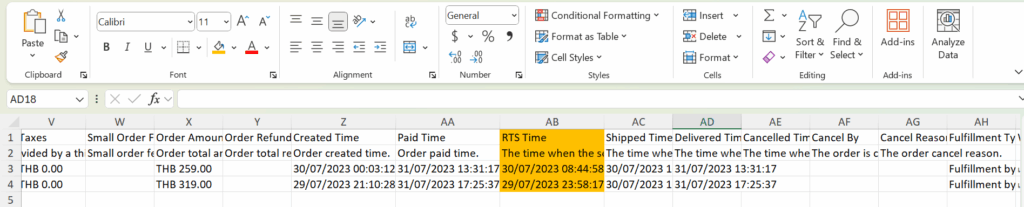 ตรวจสอบนำเข้าไฟล์ Shopee/Lazada/TikTok Shop ไม่สำเร็จ TikTok Shop วันที่ส่งสินค้า