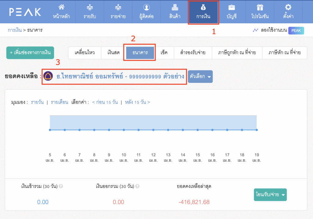 เลือกเมนูการเงิน > ธนาคาร และเลือกช่องทางธนาคารที่ต้องการตรวจสอบ