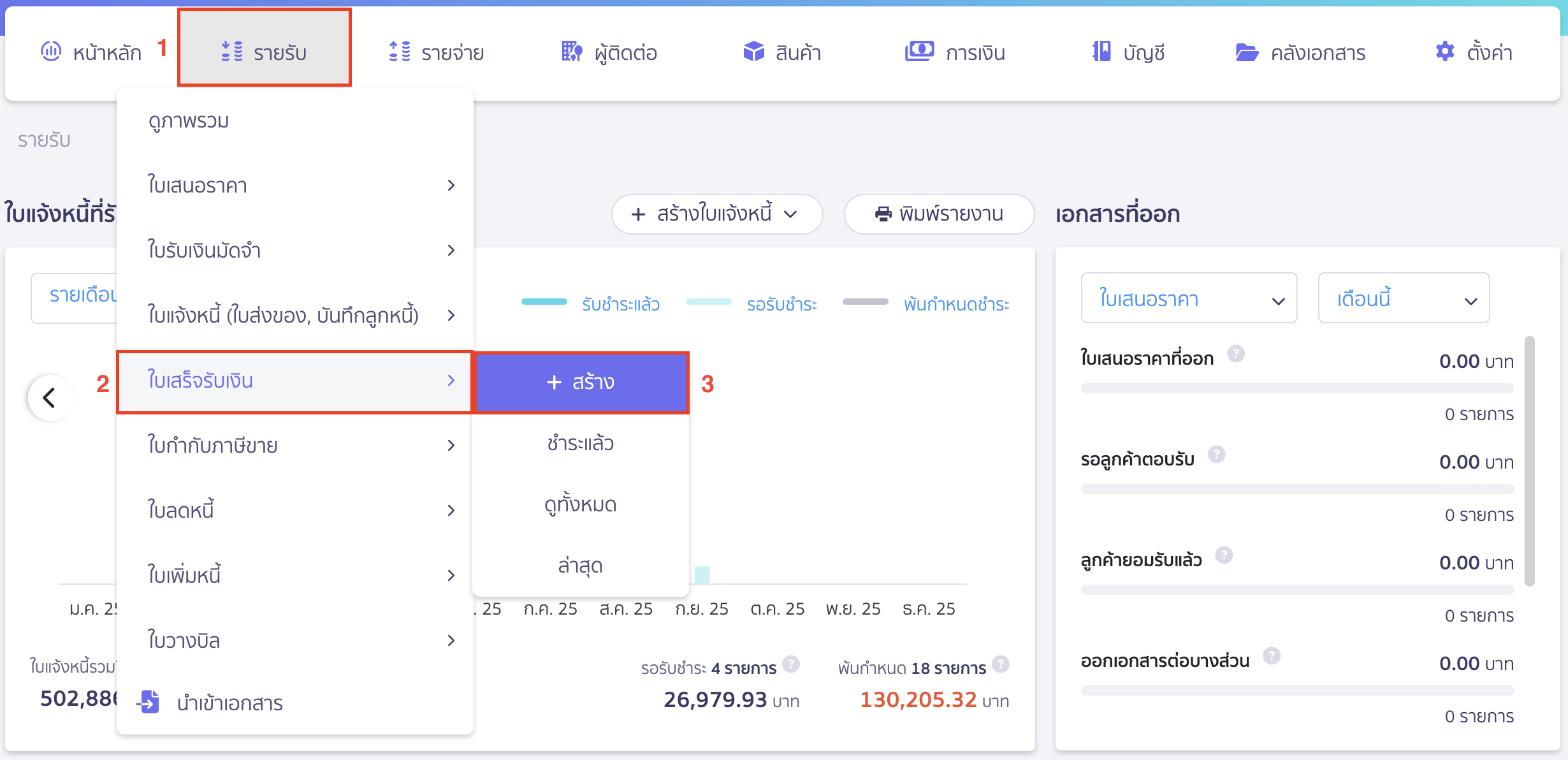 นำเงินมาลงทุน ไปที่เมนูรายรับ