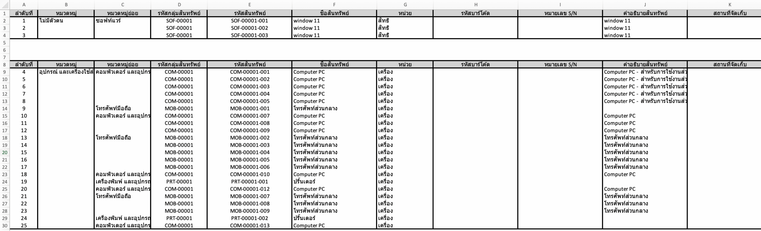 print-asset-group-detailed-report-6 ตัวอย่างรายงานสินทรัพย์แบบแสดงรายละเอียดครบทุกรายการ-1 ใน Excel