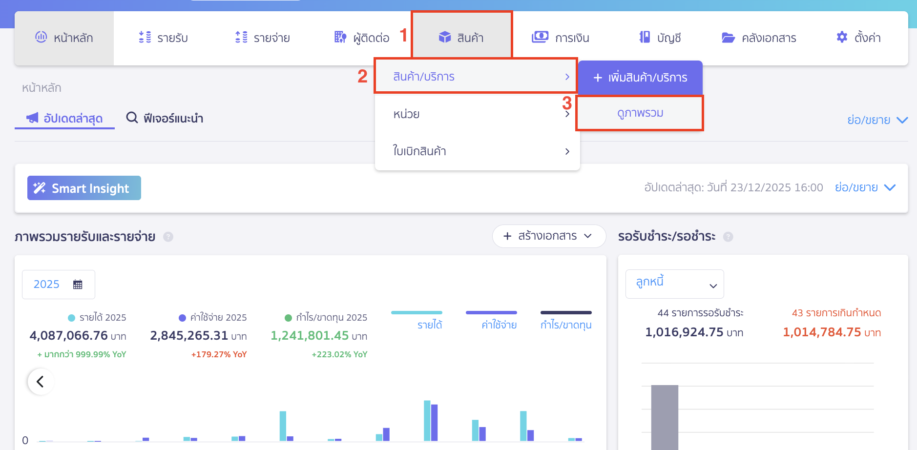 พิมพ์รายงานสินค้า/บริการ ไปที่เมนูพิมพ์รายงาน