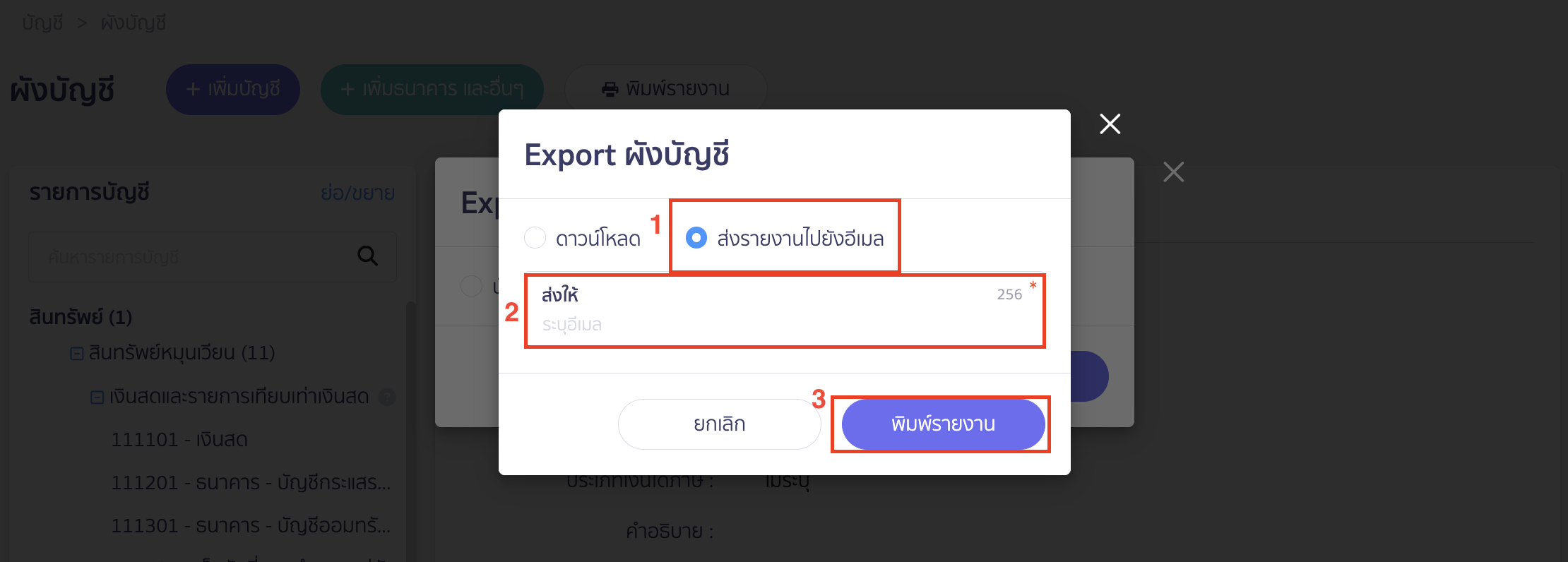 printing-chart-of-accounts-report-6 กรณีส่งรายงานไปยังอีเมล