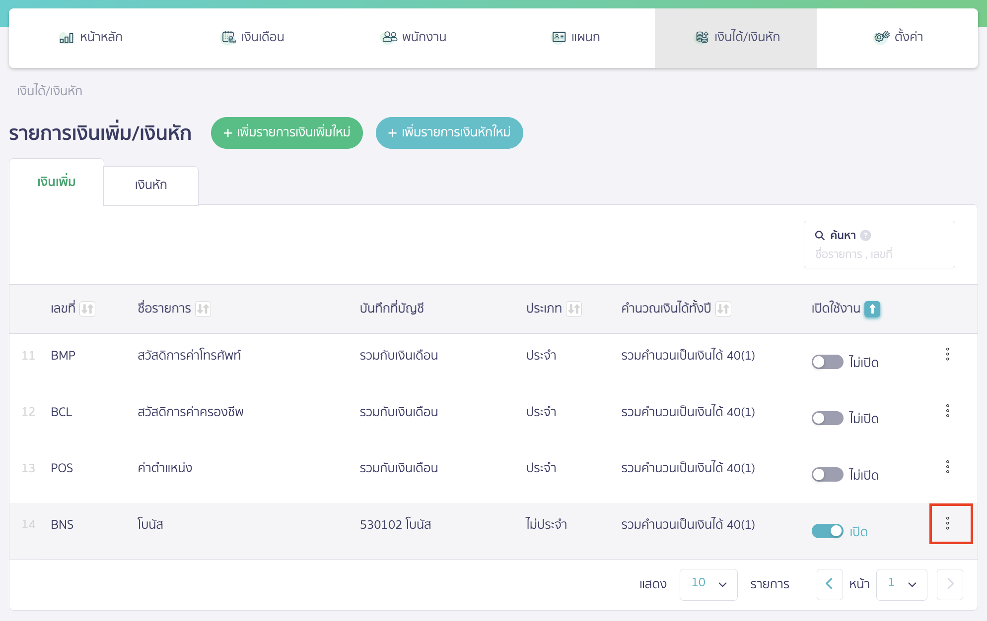 recording-accrued-bonus-and-payment-next-year-6 กดปุ่มเพิ่มเติม (จุด 3 จุด) > เลือกแก้ไข เพื่อทำการแก้ไขผังบัญชีที่ผูกไว้