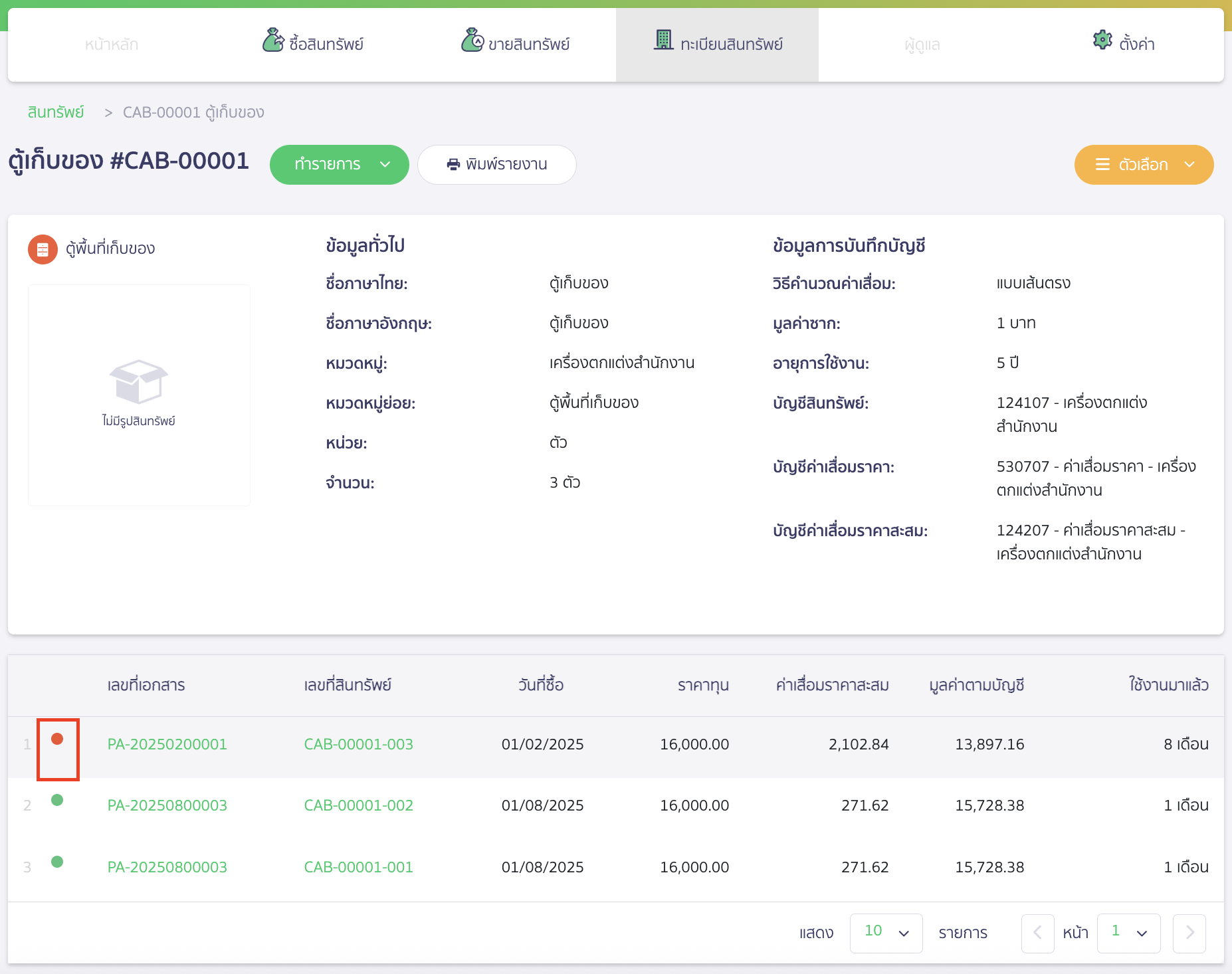 stop-depreciation-7 ข้อสังเกต สินทรัพย์ที่ทำการหยุดคิดค่าเสื่อมราคาจะมีจุดวงกลมสีแดงแสดง