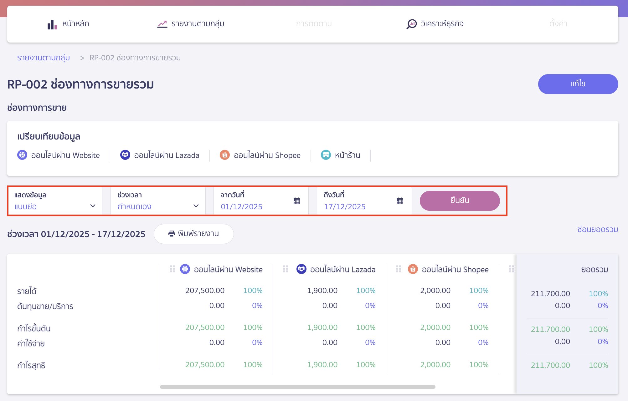 เมื่อสร้างรูปแบบรายงานเสร็จ ผู้ใช้งานจะสามารถกำหนดช่วงข้อมูลที่ต้องการได้ 