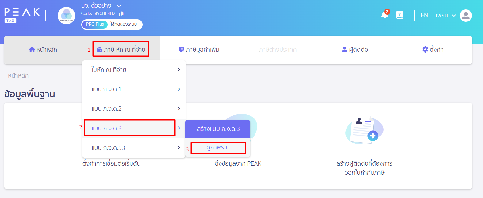 เลือกแบบ ภ.ง.ด.3/53 ที่ต้องการยกเลิก ใน PEAK TAX