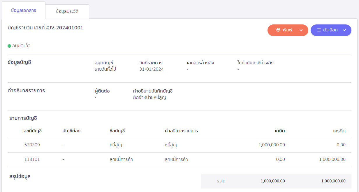 บันทึกบัญชีหนี้สงสัยจะสูญ ตัวอย่าง การบันทึกบัญชีการตัดจำหน่ายหนี้สูญ