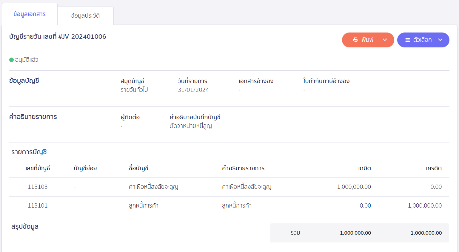 บันทึกบัญชีหนี้สงสัยจะสูญ ตัวอย่าง การบันทึกบัญชีการตัดจำหน่ายหนี้สูญ