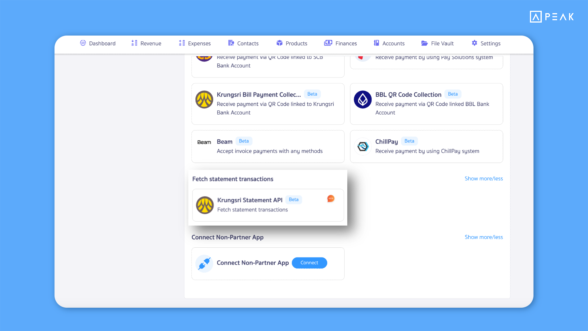 Connect Krungsri Statement API in PEAK Accounting