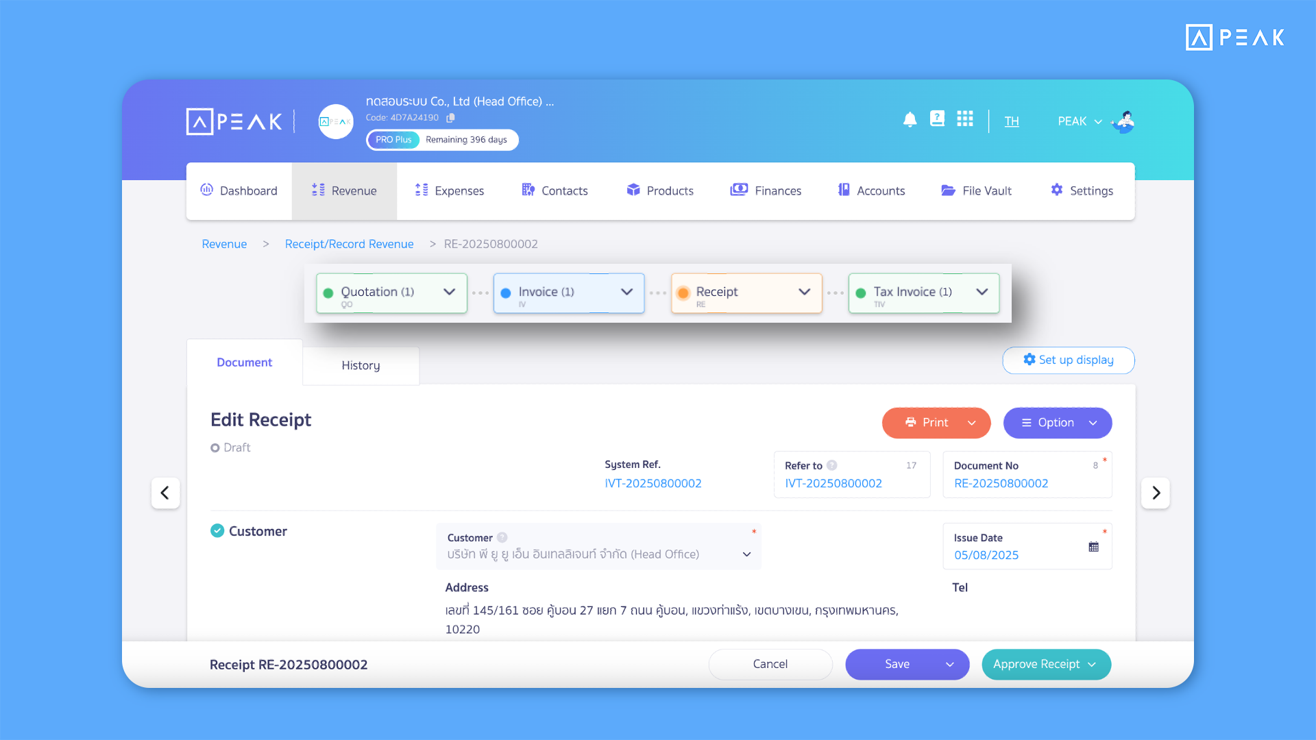Document status box colors in PEAK Accounting