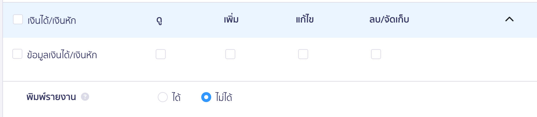 สิทธิ์การเข้าถึงเงินได้/เงินหัก สำหรับ PEAK Payroll