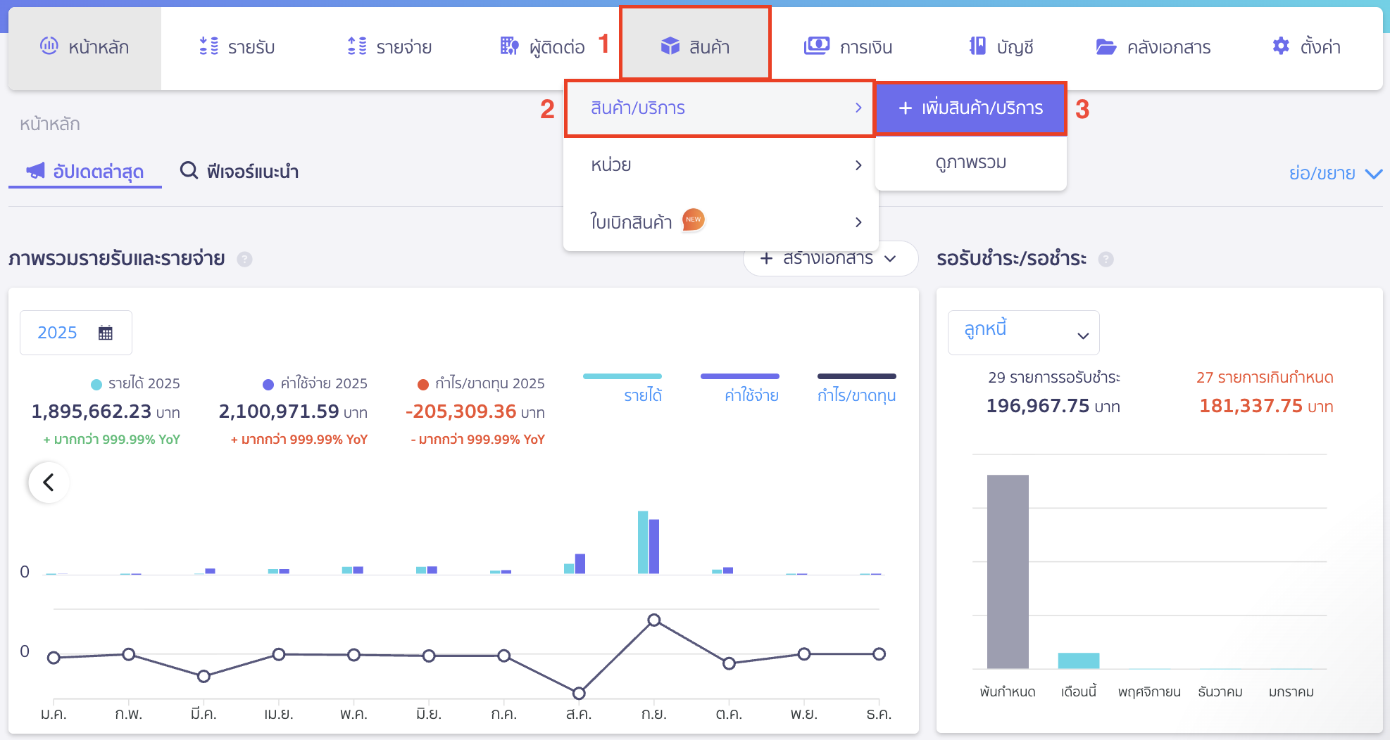 voucher-sale-redeem-product-1 บันทึกจำหน่าย Voucher ไปที่เมนูสินค้า > สินค้า/บริการ > เพิ่มสินค้า/บริการ ใน PEAK