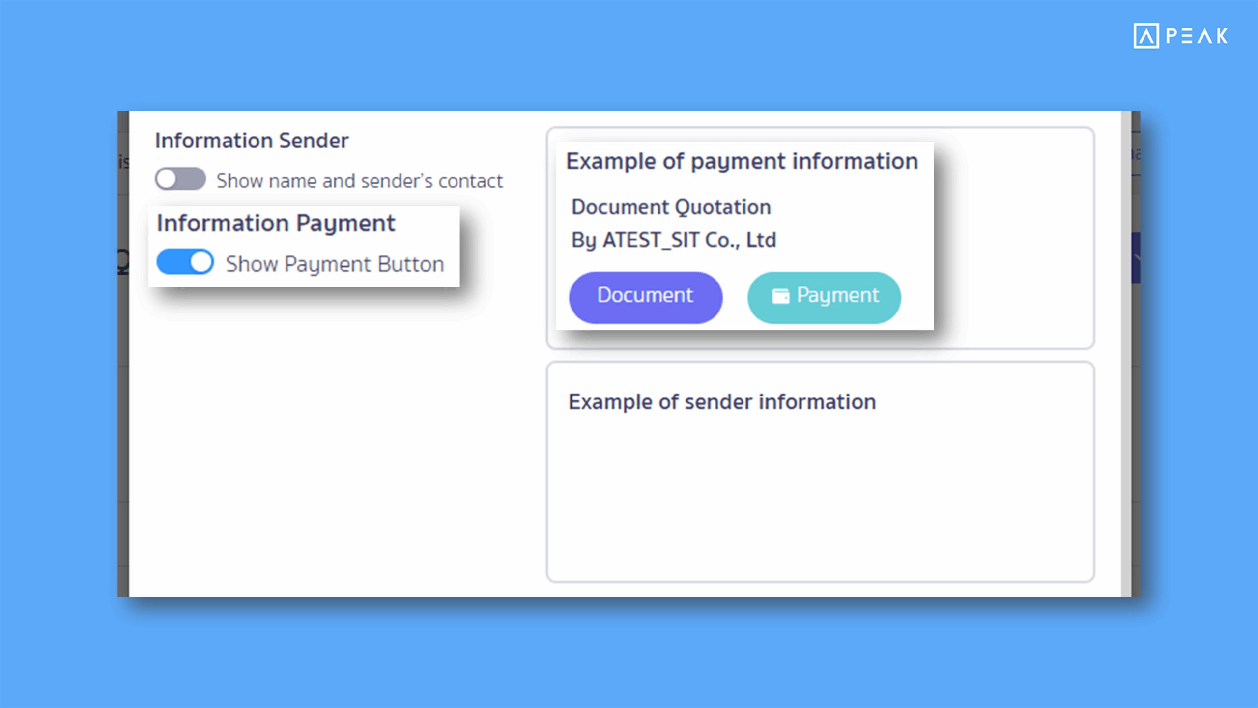 Configure the “Payment” button for sending income documents via email