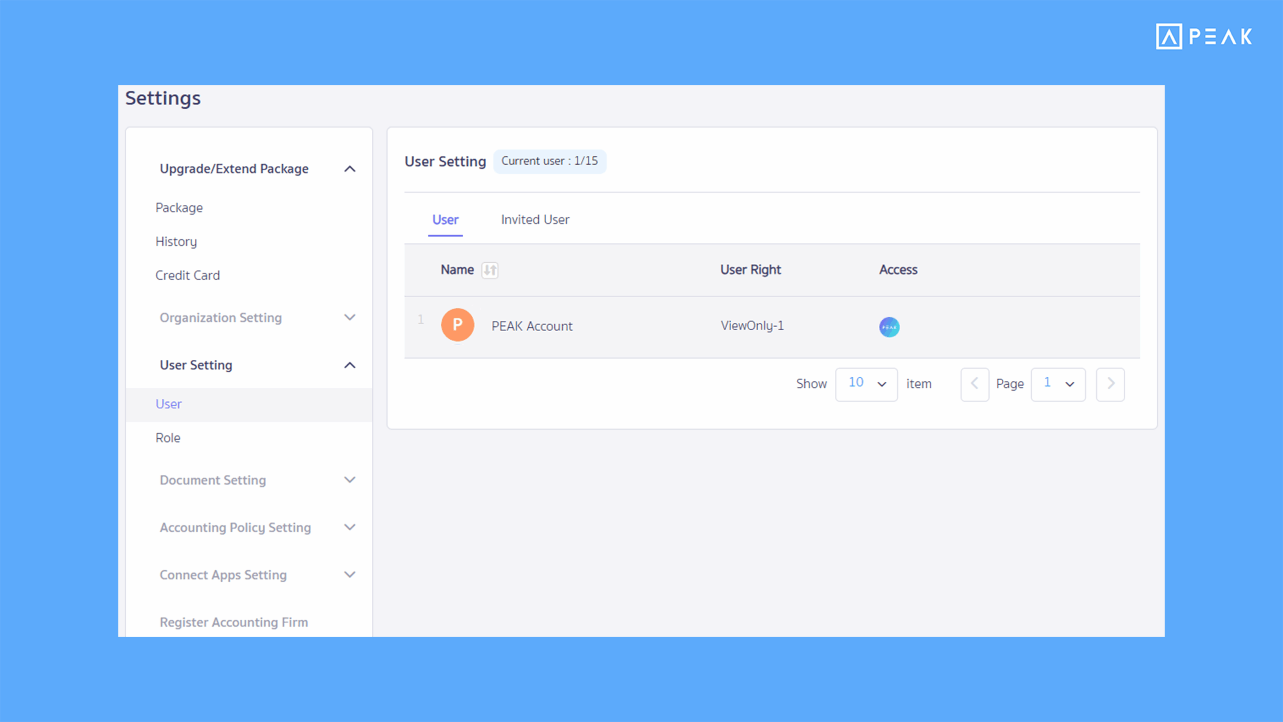 Updated User setting page — users can view only their own information, according to their access permissions