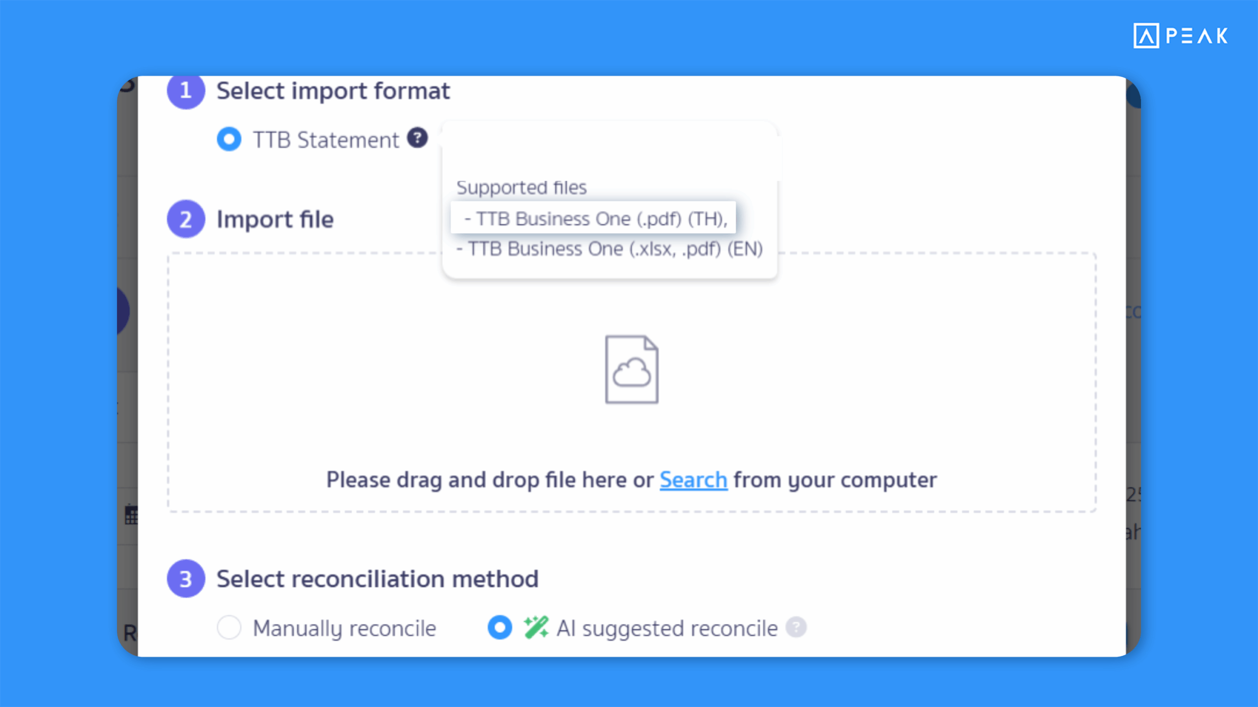 importing TTB Business One PDF files in PEAK