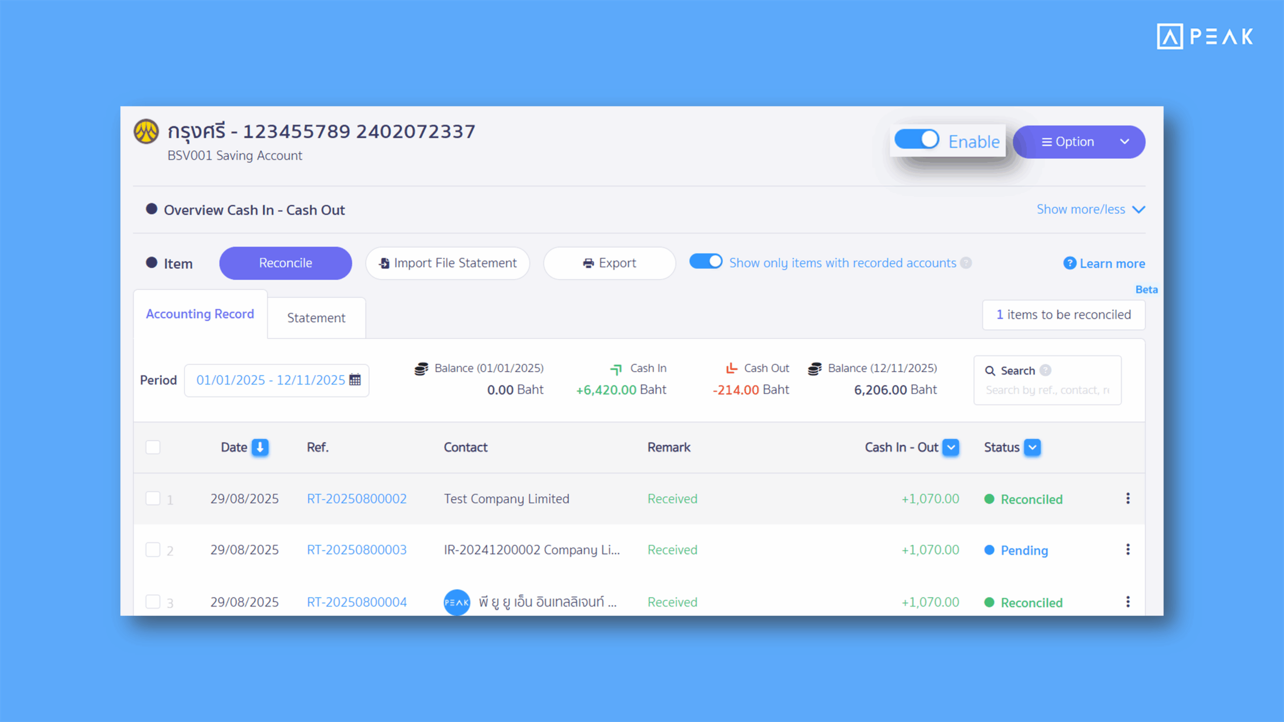 Added toggle button to enable/disable inactive financial channels