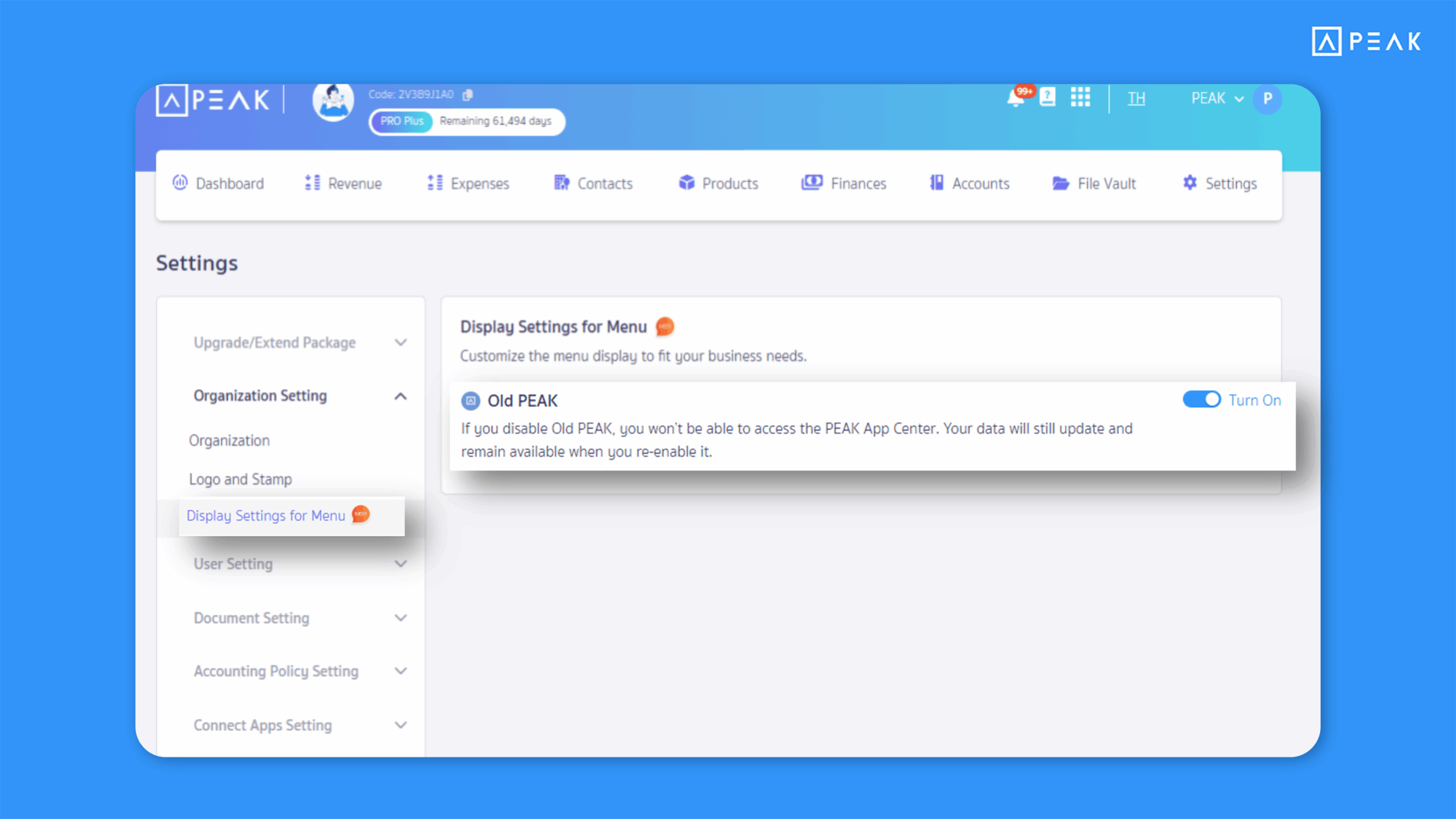 Added an option to Turn on/Turn off Old PEAK