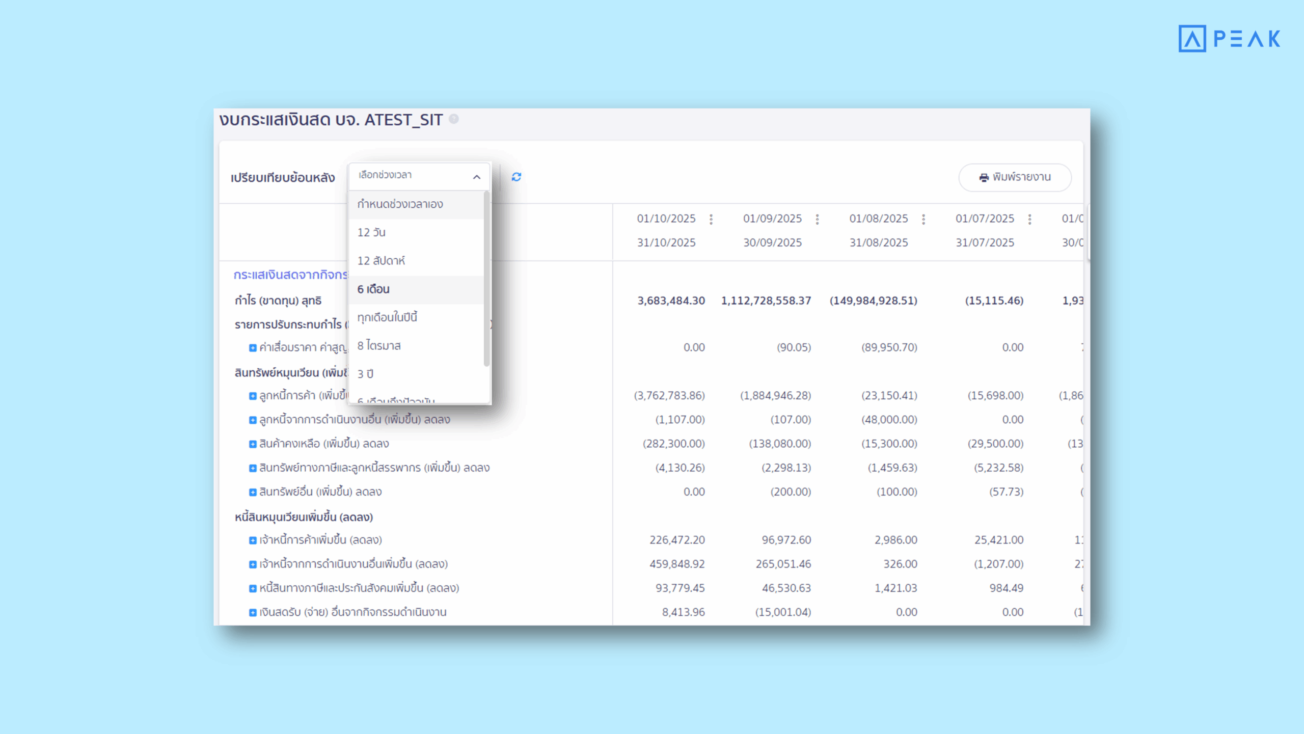 ระบบเปิดให้เลือกช่วงเวลาของงบกระแสเงินสด