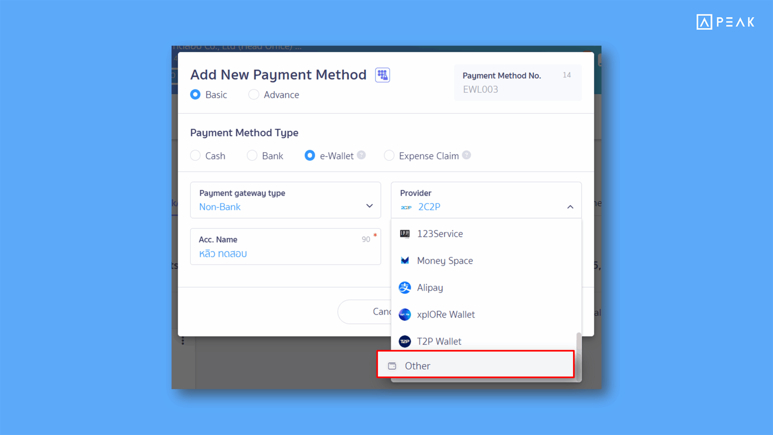 Added “Other” option for e-Wallet channels in the Finance menu