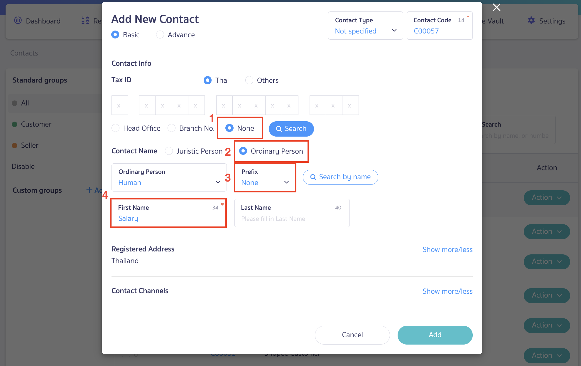 add-contacts-and-configure-account-recording-Payroll-2 Adding contacts and configuring account recording Specify the desired information